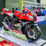 NONTHABURI - JUNE 24 : The Yamaha YZF R15 motorcycle on display at Bangkok International Auto Salon 2015 is Exciting Modified Car Show on June 24, 2015 in Nonthaburi, Thailand.